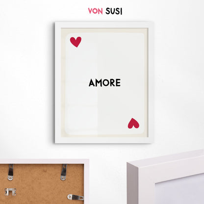 Amore Poster • Spielkarte mit Herz • minimalistisches Amore Design Poster in weiß rot - vonSUSI