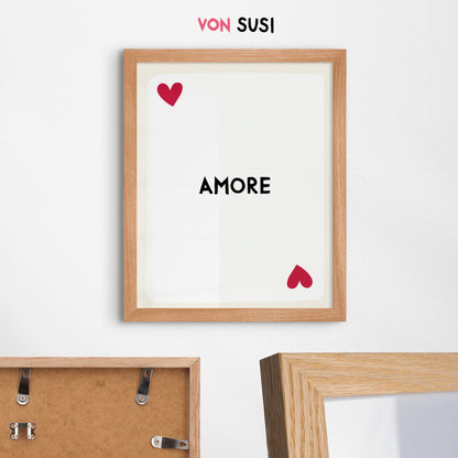 Amore Poster • Spielkarte mit Herz • minimalistisches Amore Design Poster in weiß rot - vonSUSI
