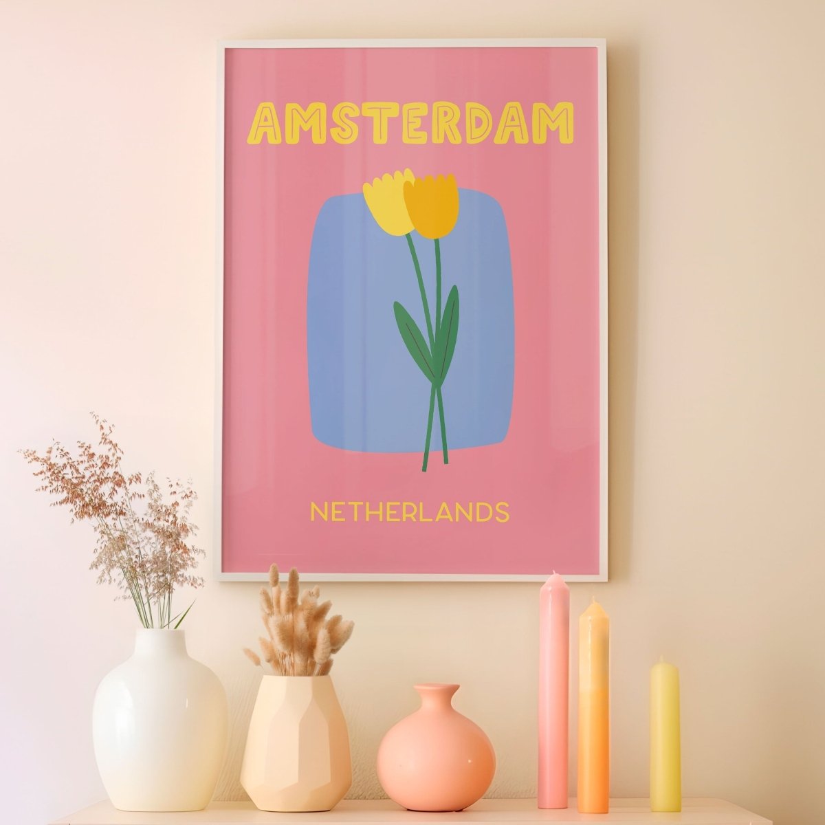 Amsterdam Poster • Städteposter Amsterdam • Tulpen Poster in rosa gelb • Poster mit Tulpen Motiv - vonSUSI