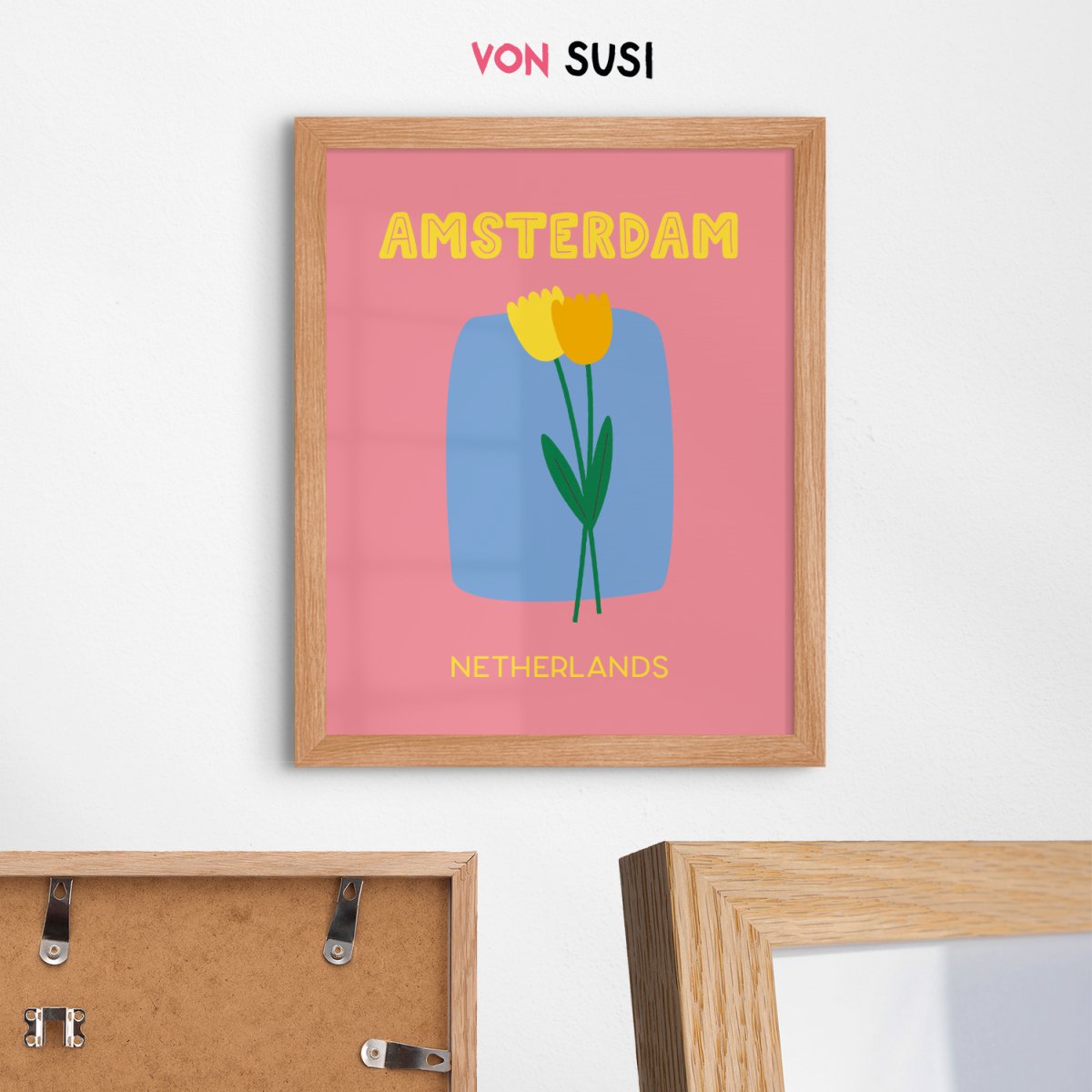 Amsterdam Poster • Städteposter Amsterdam • Tulpen Poster in rosa gelb • Poster mit Tulpen Motiv - vonSUSI