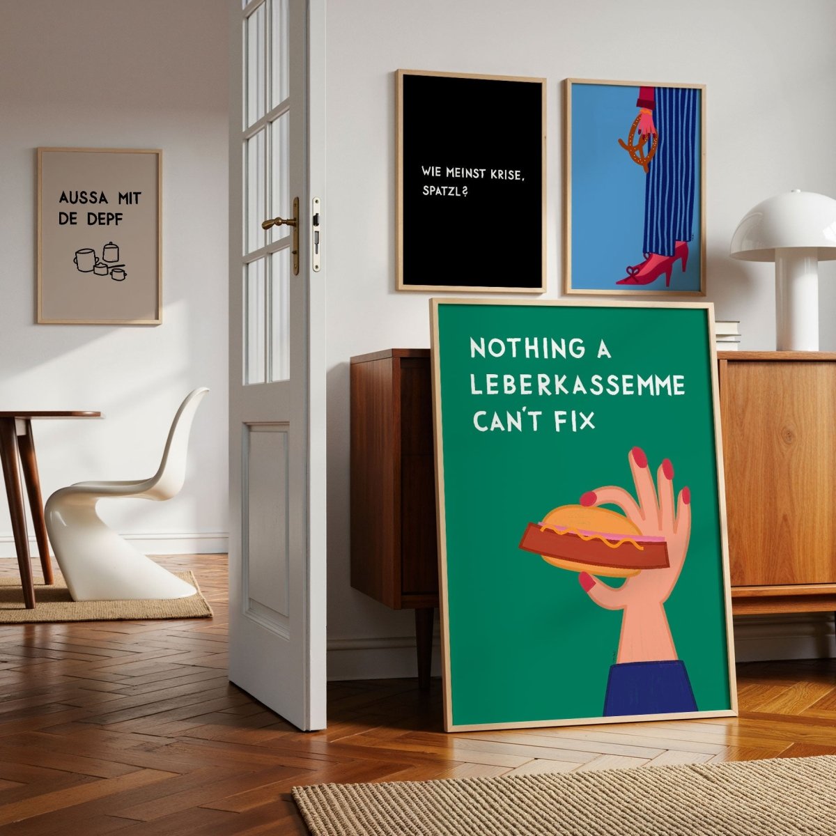 Bayerisches Poster mit Leberkassemmel • exklusive Illustration von Susi • bairisches Bild mit Spruch - vonSUSI