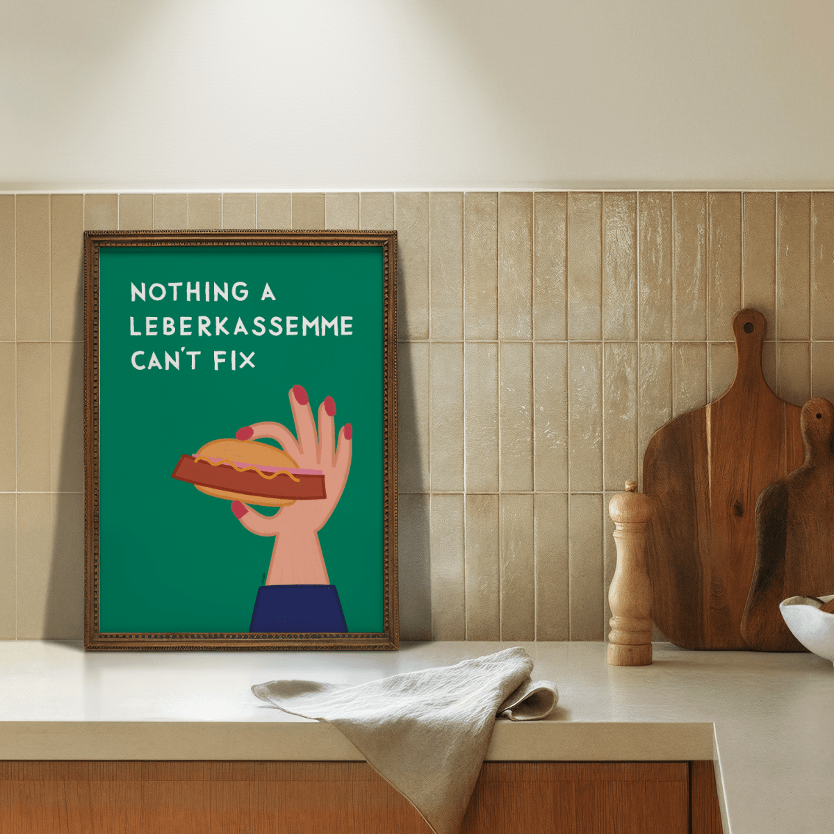 Bayerisches Poster mit Leberkassemmel • exklusive Illustration von Susi • bairisches Bild mit Spruch - vonSUSI