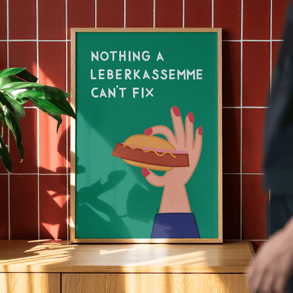 Bayerisches Poster mit Leberkassemmel • exklusive Illustration von Susi • bairisches Bild mit Spruch - vonSUSI