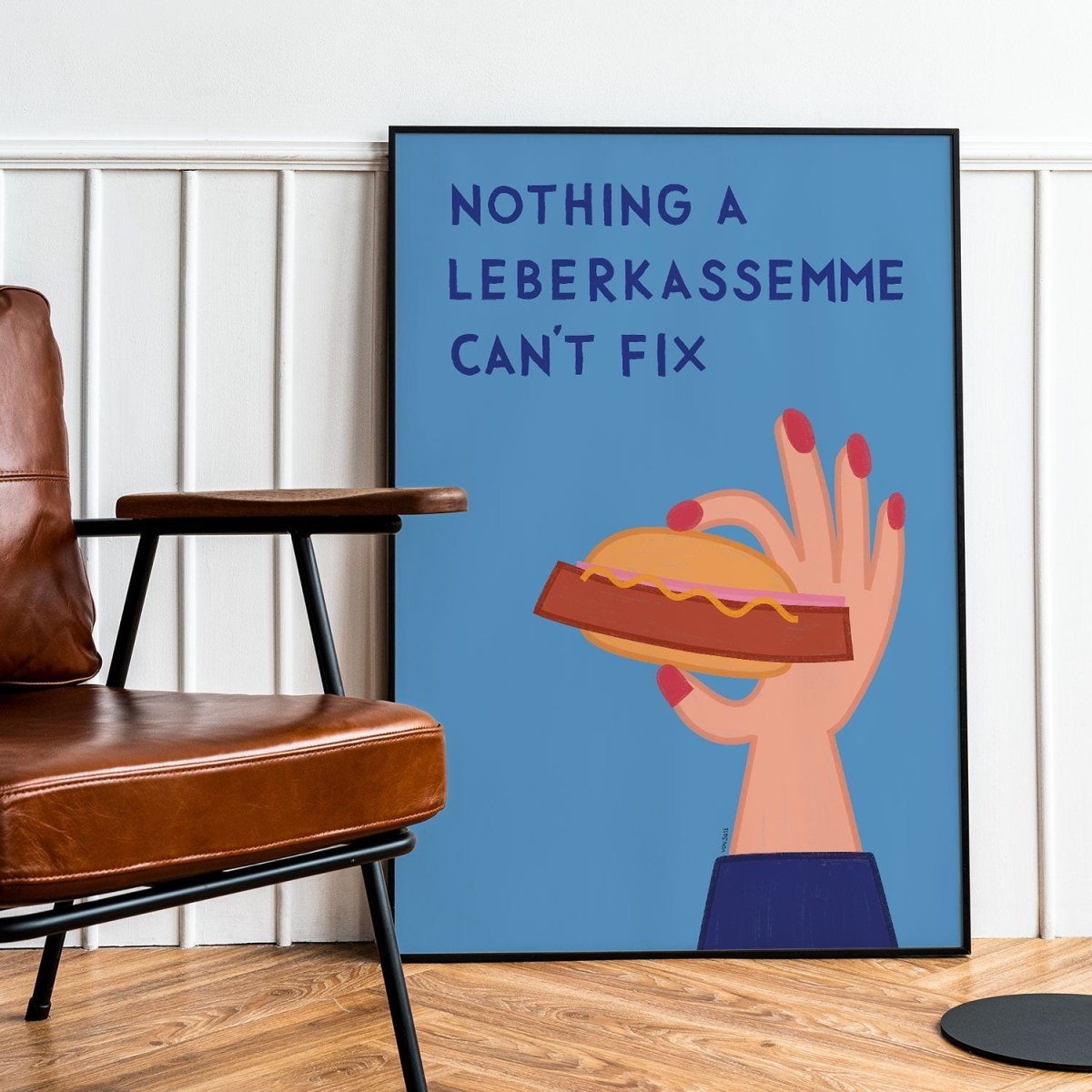 Bayerisches Poster mit Leberkassemmel • exklusive Illustration von Susi • bairisches Bild mit Spruch - vonSUSI