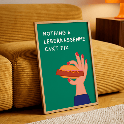 Bayerisches Poster mit Leberkassemmel • exklusive Illustration von Susi • bairisches Bild mit Spruch - vonSUSI