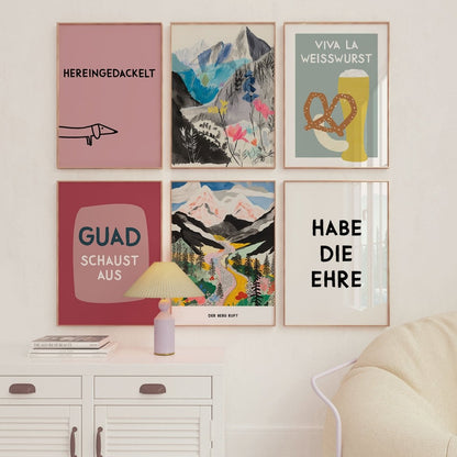 Bayrische Berge in Pastell Poster • Illustration • Fine Art Alpen Poster als Wanddekoration für Berg Fans - vonSUSI