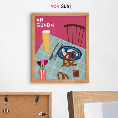 Bayrisches Stillleben &quot;An Guadn&quot; • modernes Poster mit Brotzeit - vonSUSI