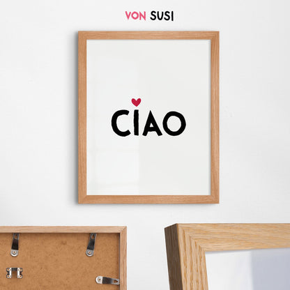 Ciao Poster • Wandbild in weiß mit Herz • minimalistisches Ciao Design Poster in weiß rot - vonSUSI