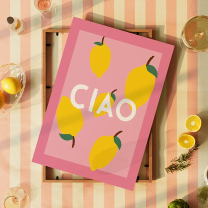 Exklusives Ciao Poster mit Zitronen im italienischen Design in pink 🍋