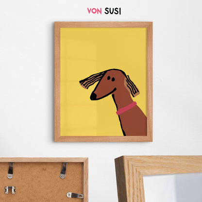 Dackel Poster in gelb • Dackelposter • Wandbild mit Dackel Illustration - vonSUSI
