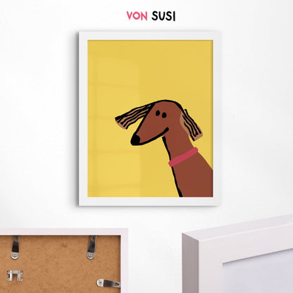 Dackel Poster in gelb • Dackelposter • Wandbild mit Dackel Illustration - vonSUSI