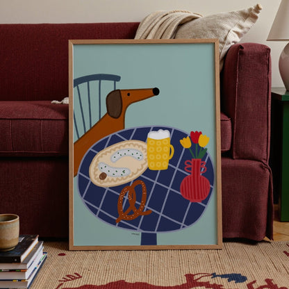 Dackelposter mit bayrischer Brotzeit • handgezeichnet und exklusiv bei vonSUSI - vonSUSI