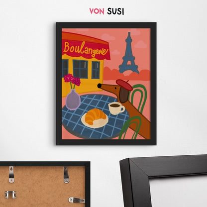 Dackelposter mit Dackel in Paris • handgezeichnet, exklusiv bei vonSUSI - vonSUSI