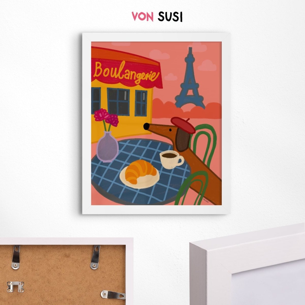 Dackelposter mit Dackel in Paris • handgezeichnet, exklusiv bei vonSUSI - vonSUSI