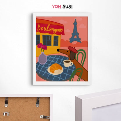 Dackelposter mit Dackel in Paris • handgezeichnet, exklusiv bei vonSUSI - vonSUSI