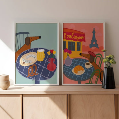 Dackelposter mit Dackel in Paris • handgezeichnet, exklusiv bei vonSUSI - vonSUSI
