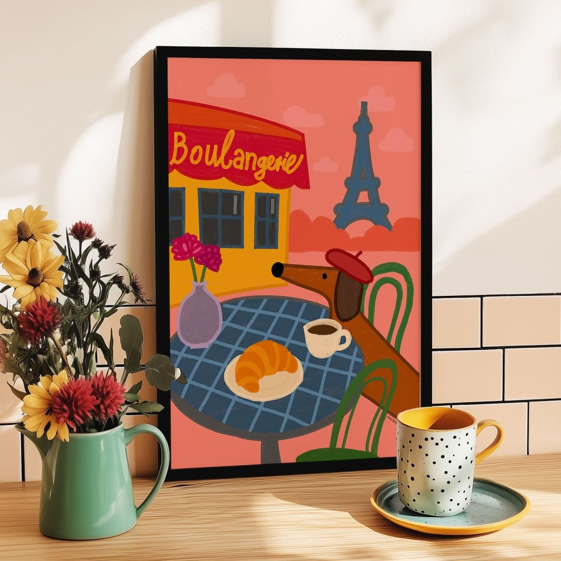 Dackelposter mit Dackel in Paris • handgezeichnet, exklusiv bei vonSUSI - vonSUSI