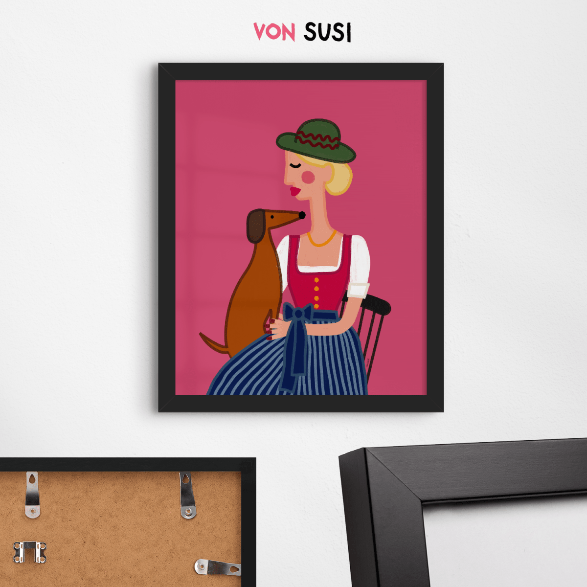 Dirndl Dame mit Dackel Poster • exklusive Illustration von Susi • bairisches Kunstwerk direkt aus München - vonSUSI