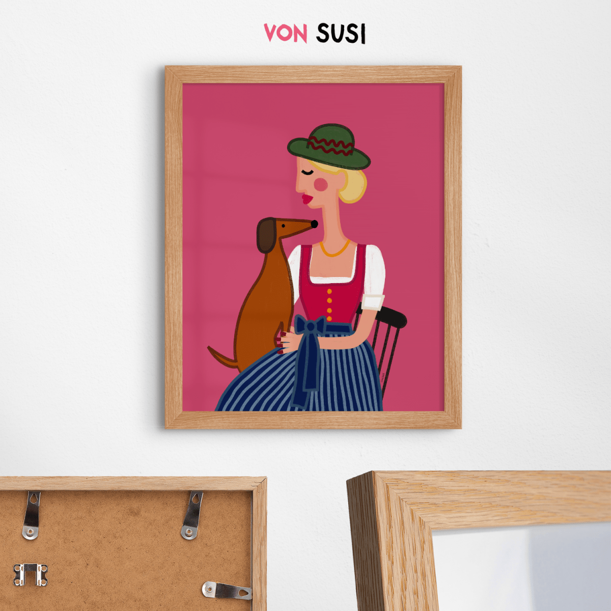 Dirndl Dame mit Dackel Poster • exklusive Illustration von Susi • bairisches Kunstwerk direkt aus München - vonSUSI