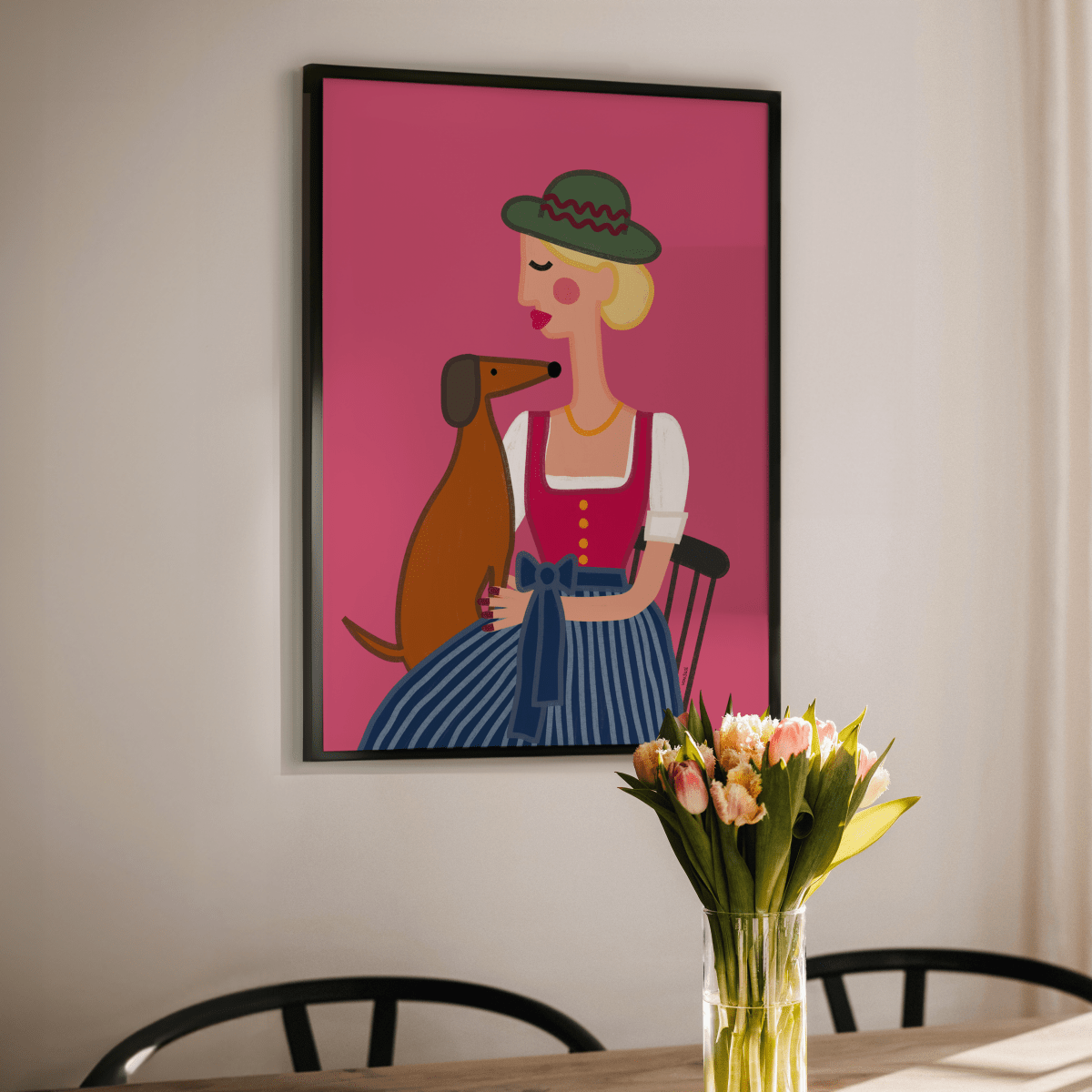 Dirndl Dame mit Dackel Poster • exklusive Illustration von Susi • bairisches Kunstwerk direkt aus München - vonSUSI