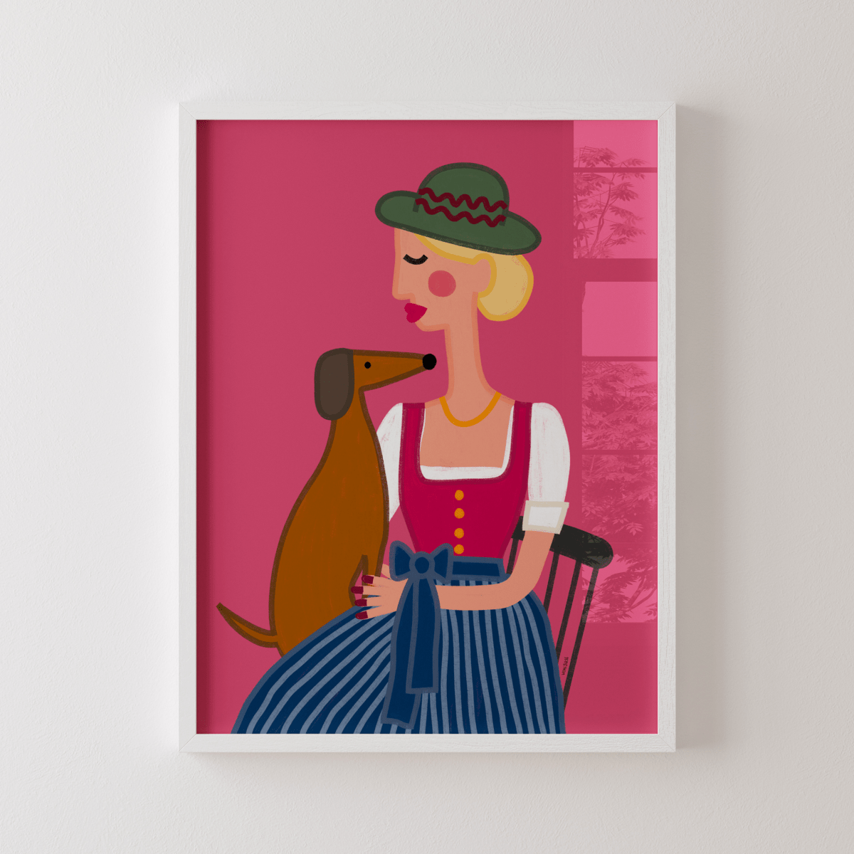 Dirndl Dame mit Dackel Poster • exklusive Illustration von Susi • bairisches Kunstwerk direkt aus München - vonSUSI