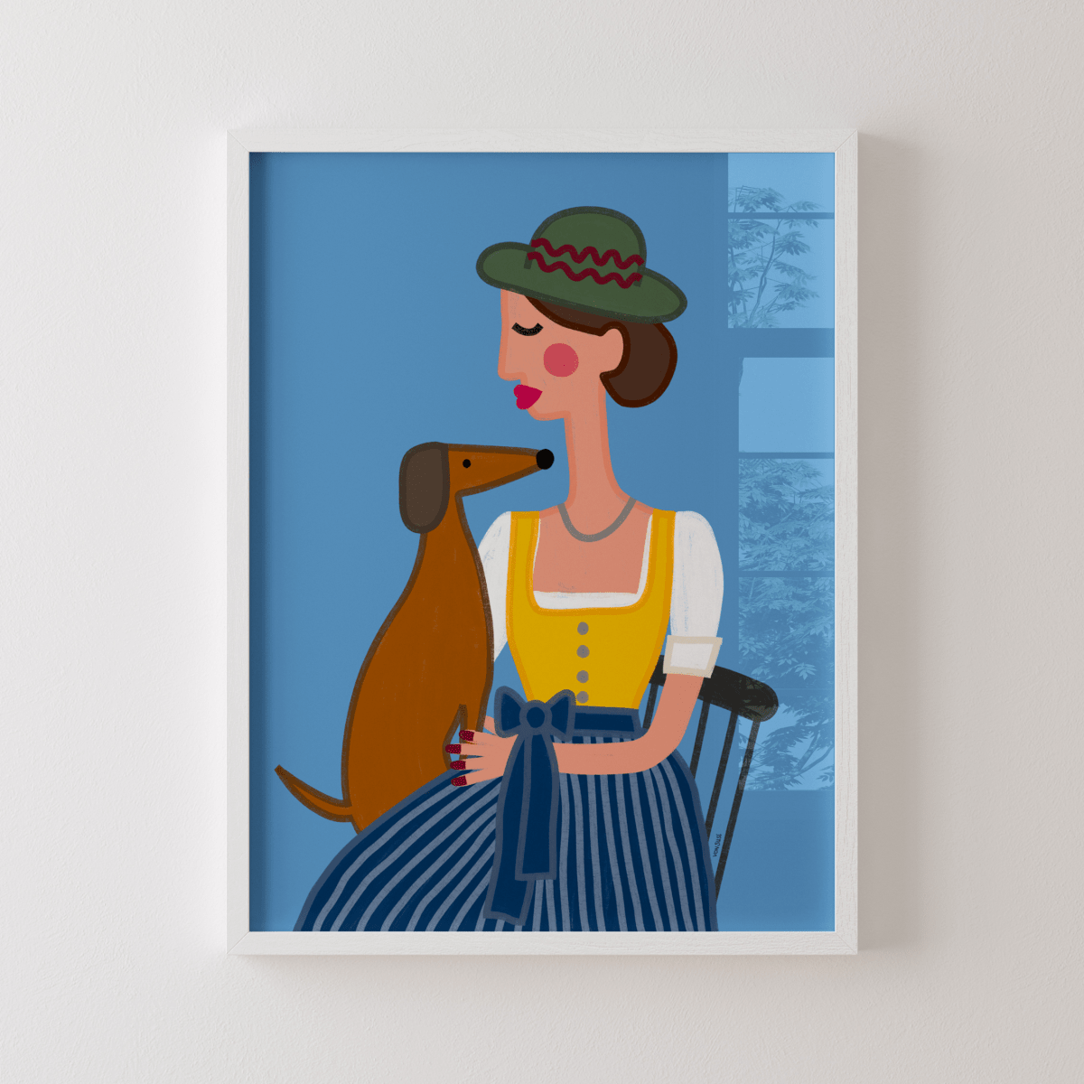 Dirndl Dame mit Dackel Poster • exklusive Illustration von Susi • bairisches Kunstwerk direkt aus München - vonSUSI