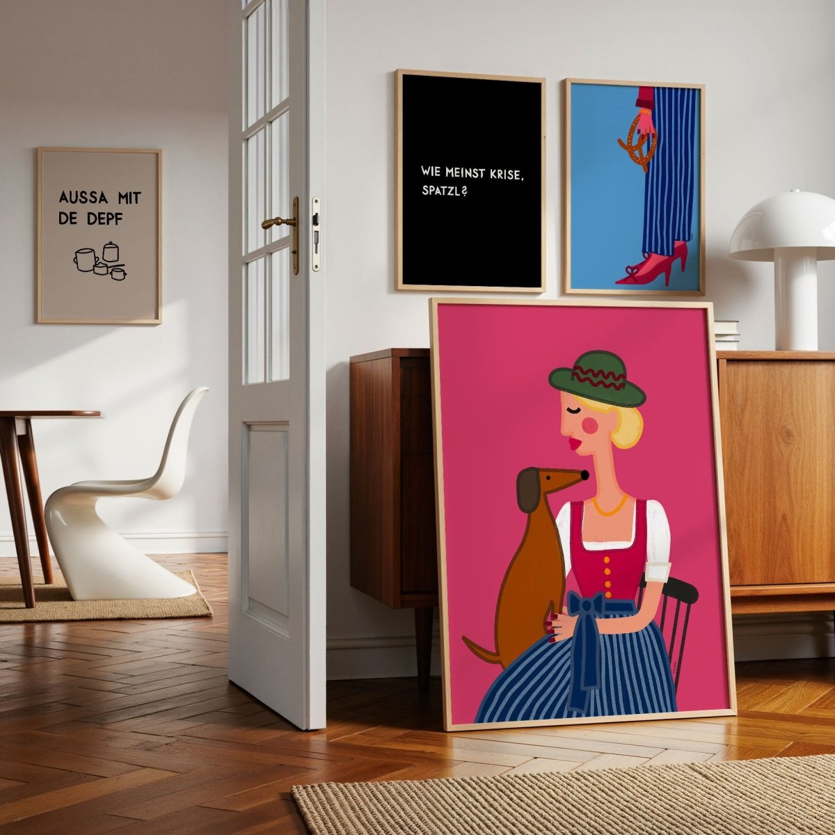 Dirndl Dame mit Dackel Poster • exklusive Illustration von Susi • bairisches Kunstwerk direkt aus München - vonSUSI