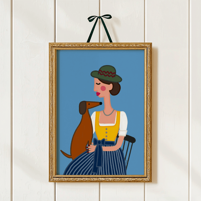 Dirndl Dame mit Dackel Poster • exklusive Illustration von Susi • bairisches Kunstwerk direkt aus München - vonSUSI