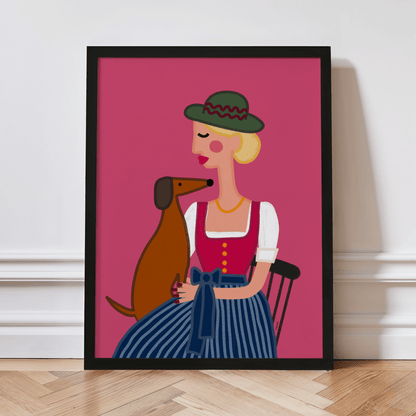 Dirndl Dame mit Dackel Poster • exklusive Illustration von Susi • bairisches Kunstwerk direkt aus München - vonSUSI