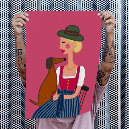 Dirndl Dame mit Dackel Poster • exklusive Illustration von Susi • bairisches Kunstwerk direkt aus München - vonSUSI