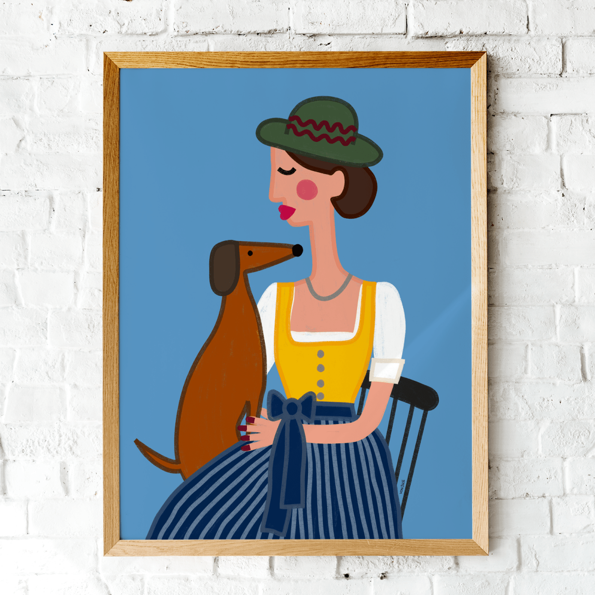 Dirndl Dame mit Dackel Poster • exklusive Illustration von Susi • bairisches Kunstwerk direkt aus München - vonSUSI