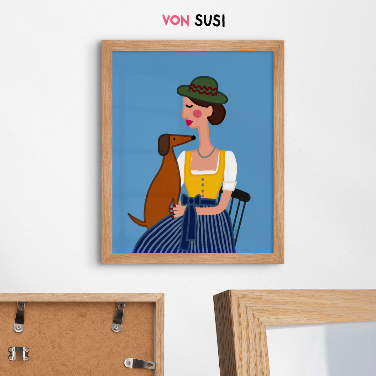 Dirndl Dame mit Dackel Poster • exklusive Illustration von Susi • bairisches Kunstwerk direkt aus München - vonSUSI