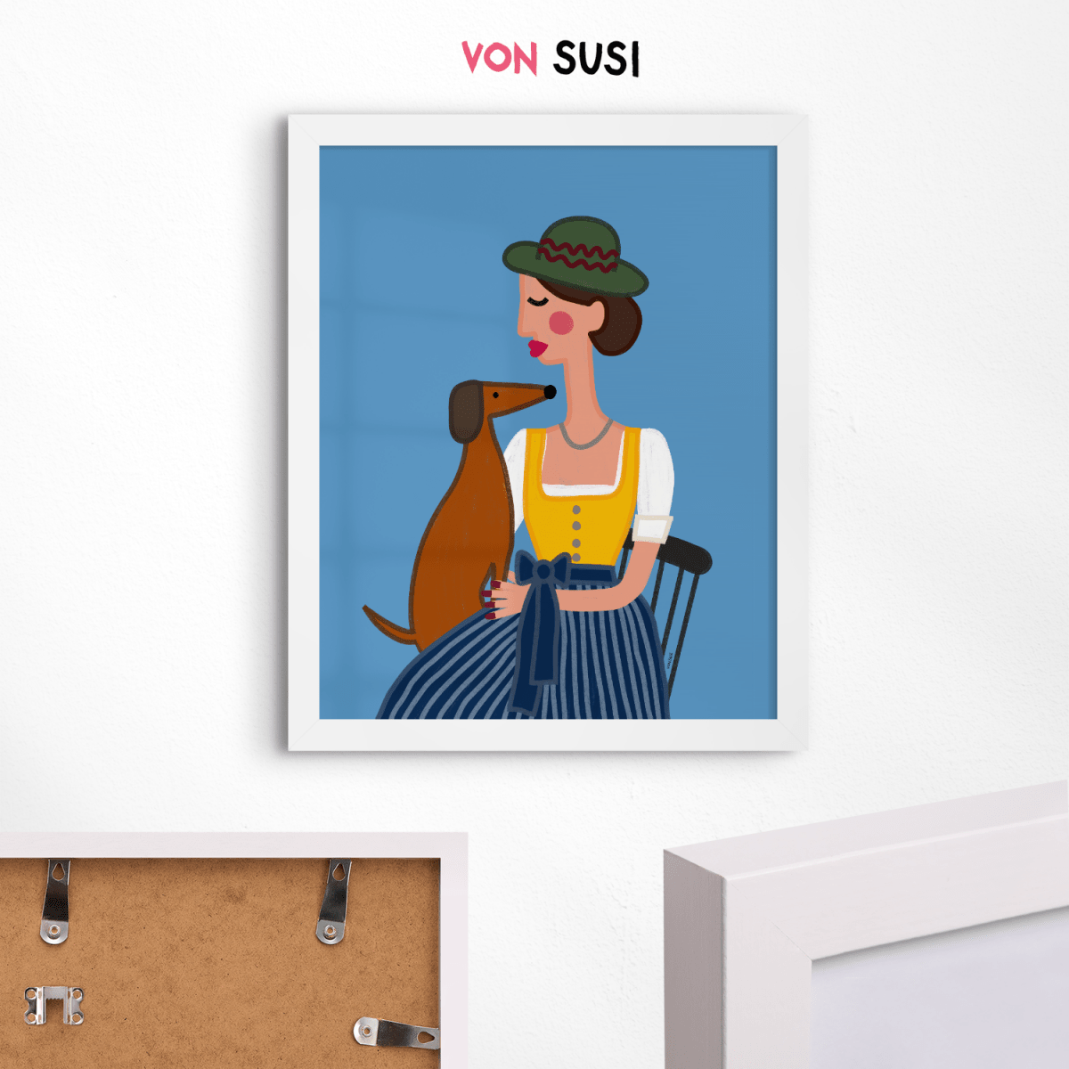 Dirndl Dame mit Dackel Poster • exklusive Illustration von Susi • bairisches Kunstwerk direkt aus München - vonSUSI