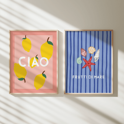 Frutti di Mare Poster • Fine Art Kunstdruck für Urlaubs-Vibes mit Muscheln und Meer - vonSUSI