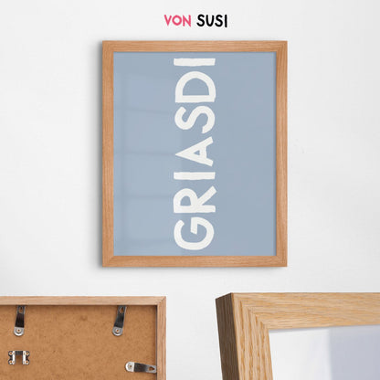 GRIASDI • bayerisches Typografie Poster in hellblau • bayrische Wanddeko - vonSUSI