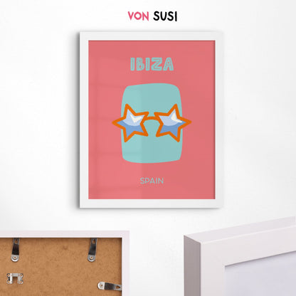 Ibiza Poster • Städteposter Ibiza Spanien • Ibiza Kunstdruck • Poster mit Sonnenbrille - vonSUSI