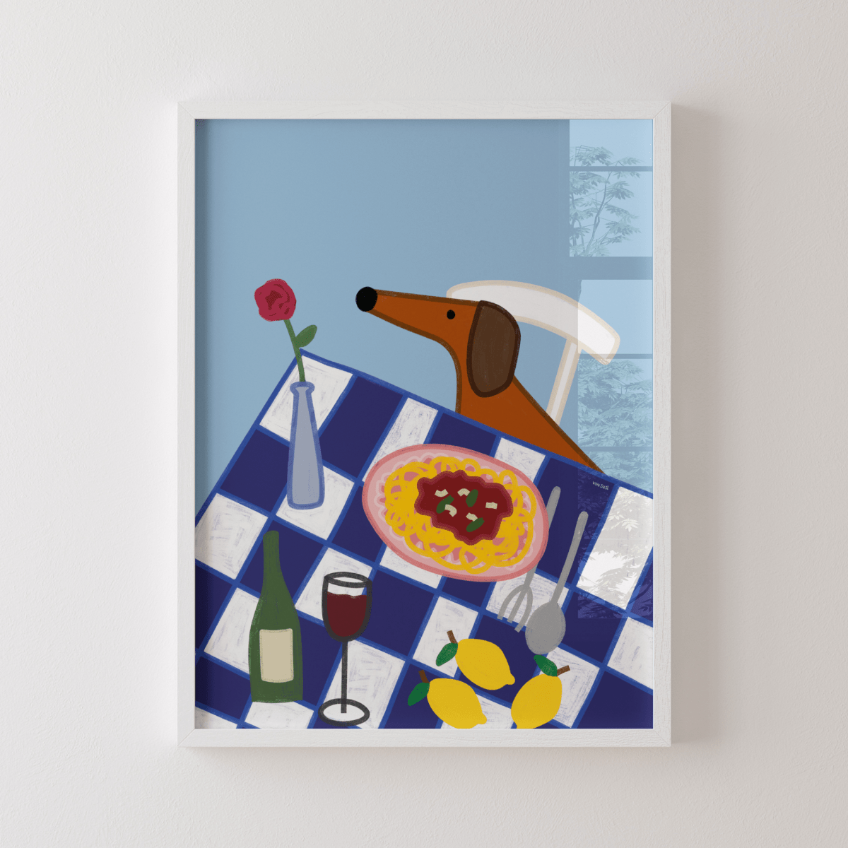 Italien Poster mit Dackel • Fine Art Kunstdruck für Urlaubs-Vibes mit Rotwein und Pasta - vonSUSI