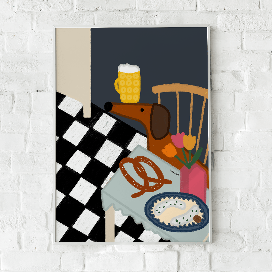 Küchenposter mit bayrischem Dackel und Brotzeit • handgezeichnet und exklusiv bei vonSUSI - vonSUSI