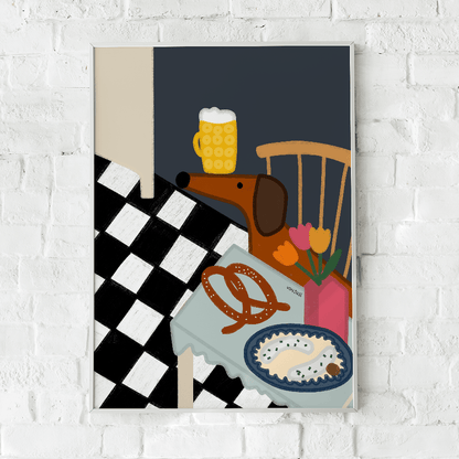 Küchenposter mit bayrischem Dackel und Brotzeit • handgezeichnet und exklusiv bei vonSUSI - vonSUSI