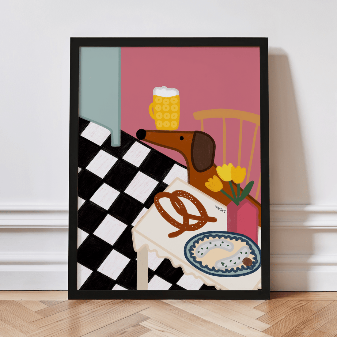 Küchenposter mit bayrischem Dackel und Brotzeit • handgezeichnet und exklusiv bei vonSUSI - vonSUSI