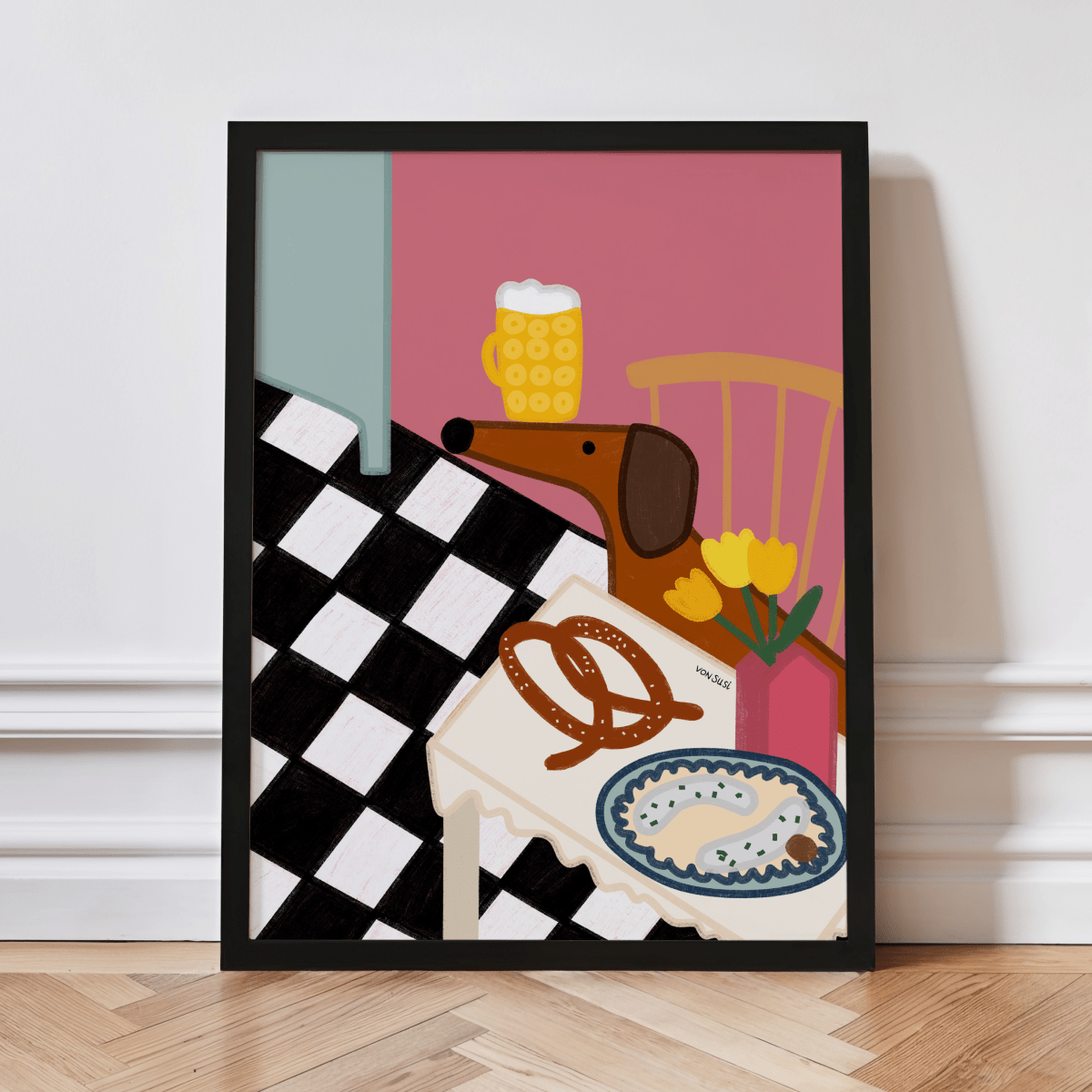 Küchenposter mit bayrischem Dackel und Brotzeit • handgezeichnet und exklusiv bei vonSUSI - vonSUSI