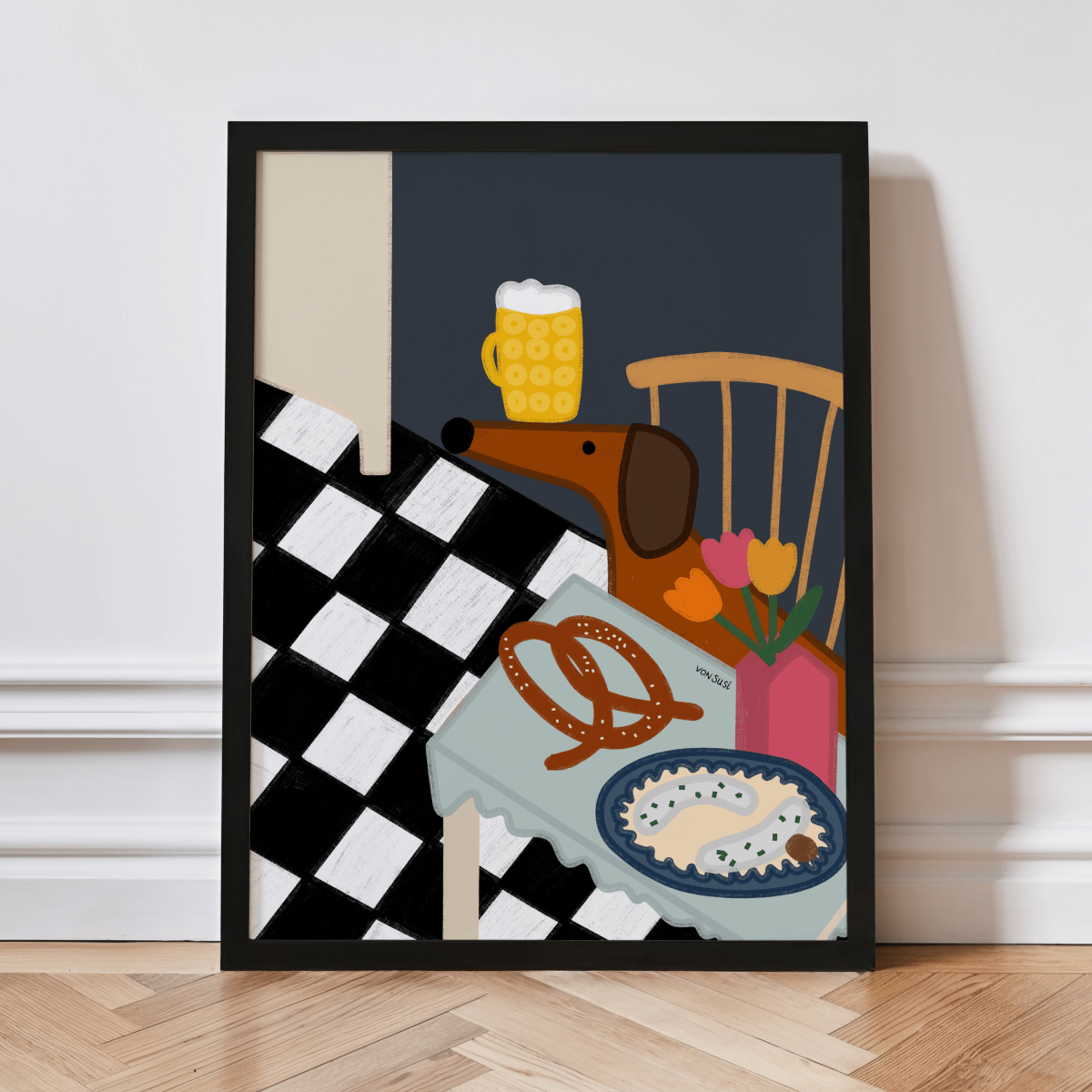 Küchenposter mit bayrischem Dackel und Brotzeit • handgezeichnet und exklusiv bei vonSUSI - vonSUSI