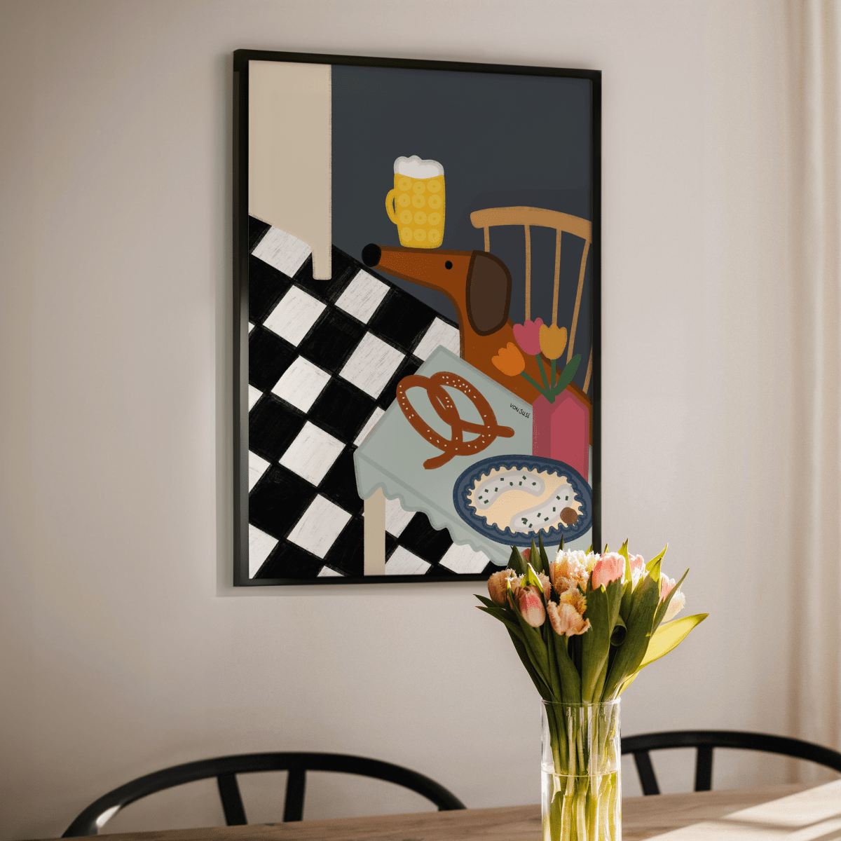 Küchenposter mit bayrischem Dackel und Brotzeit • handgezeichnet und exklusiv bei vonSUSI - vonSUSI