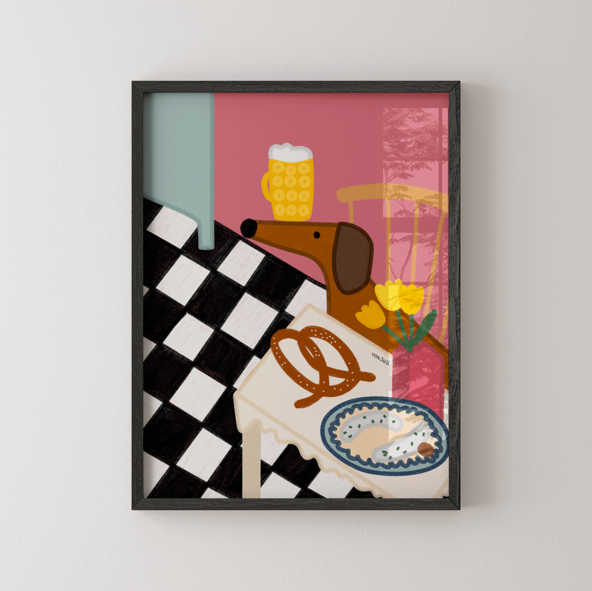 Küchenposter mit bayrischem Dackel und Brotzeit • handgezeichnet und exklusiv bei vonSUSI - vonSUSI