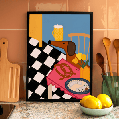 Küchenposter mit bayrischem Dackel und Brotzeit • handgezeichnet und exklusiv bei vonSUSI - vonSUSI