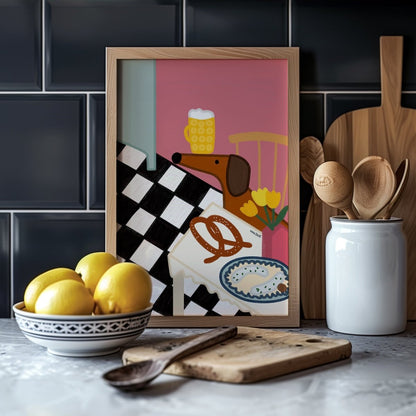 Küchenposter mit bayrischem Dackel und Brotzeit • handgezeichnet und exklusiv bei vonSUSI - vonSUSI