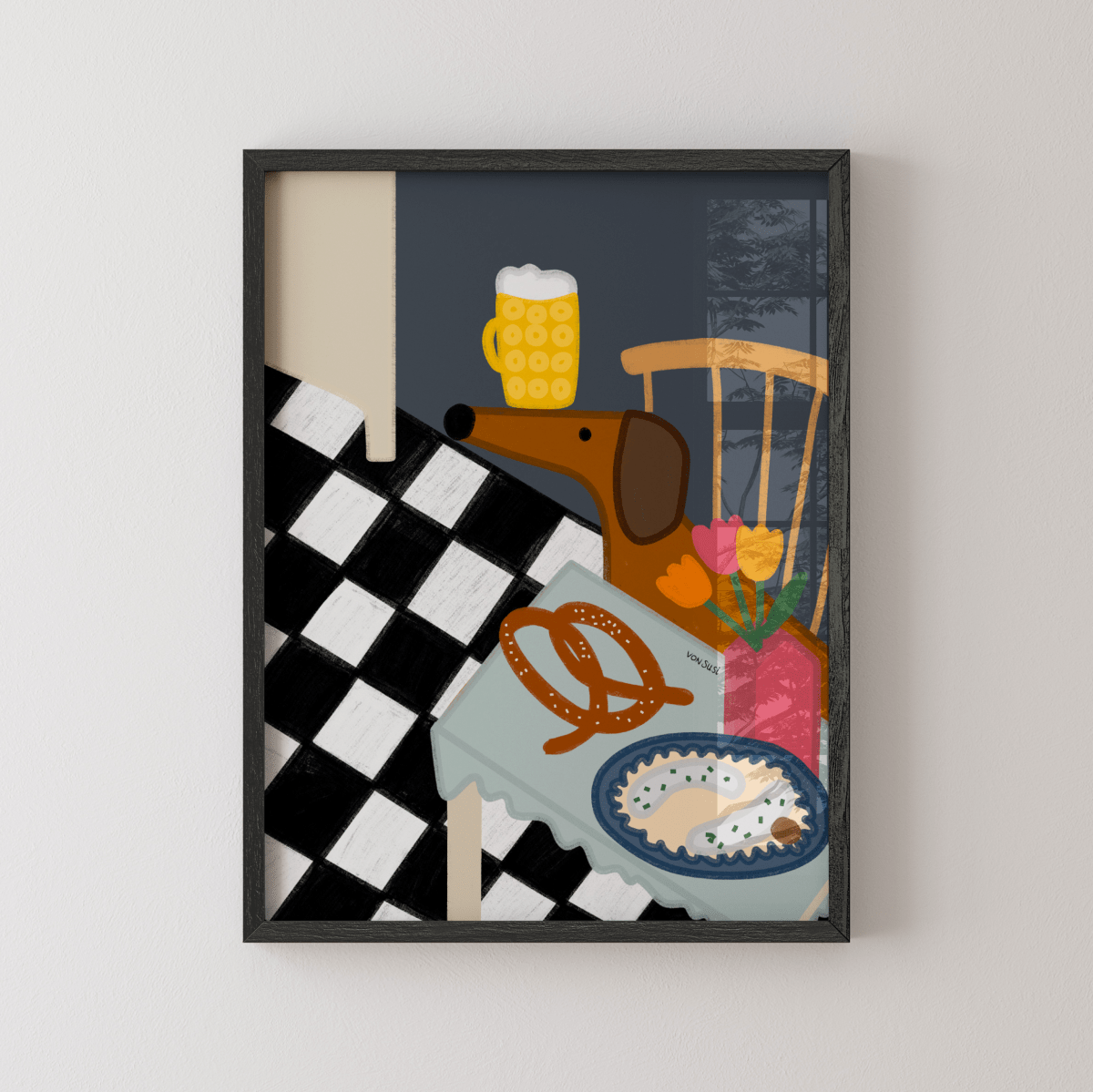 Küchenposter mit bayrischem Dackel und Brotzeit • handgezeichnet und exklusiv bei vonSUSI - vonSUSI