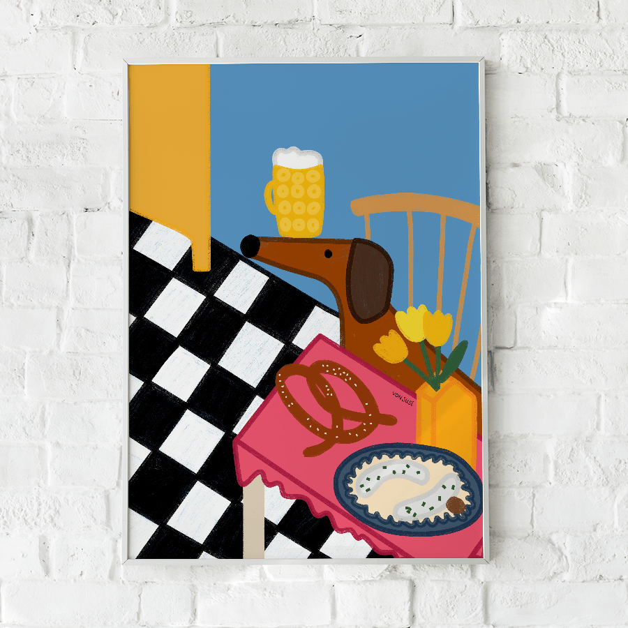 Küchenposter mit bayrischem Dackel und Brotzeit • handgezeichnet und exklusiv bei vonSUSI - vonSUSI