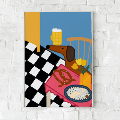 Küchenposter mit bayrischem Dackel und Brotzeit • handgezeichnet und exklusiv bei vonSUSI - vonSUSI