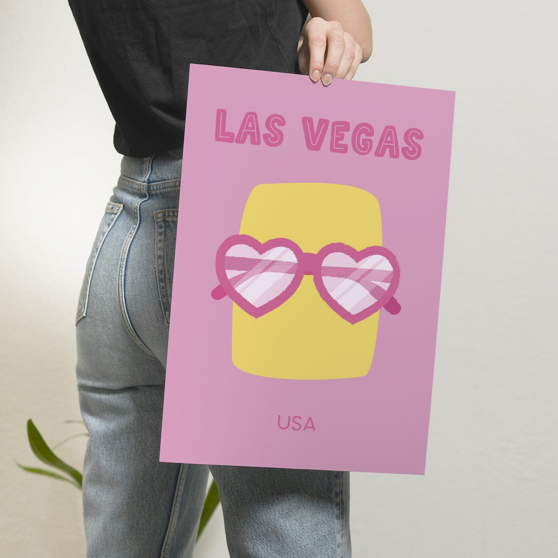 Las Vegas Poster • Städteposter USA • Las Vegas Kunstdruck • Poster mit Sonnenbrille in rosa - vonSUSI